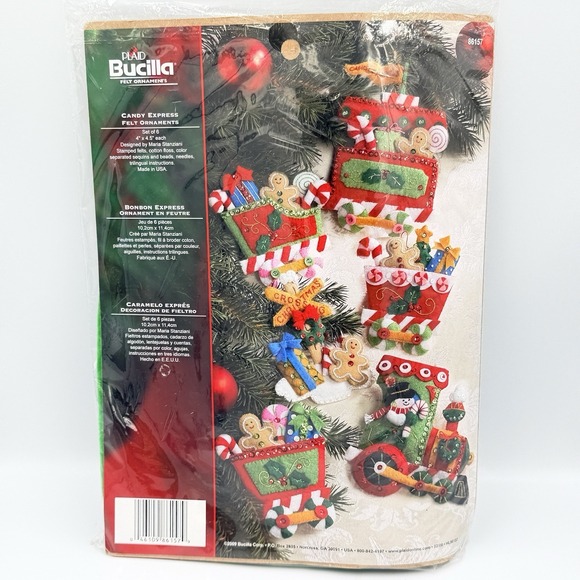 Bucilla Other - Bucilla CANDY EXPRESS TRAIN Felt Christmas Ornaments Kit RARE Set of 6 NEW